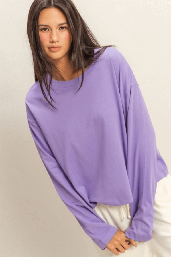 Lilac Long Sleeve Wide Fit Tee