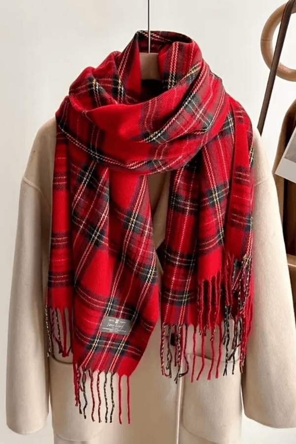 Red Plaid Warm & Cozy Woven Shawl Scarf