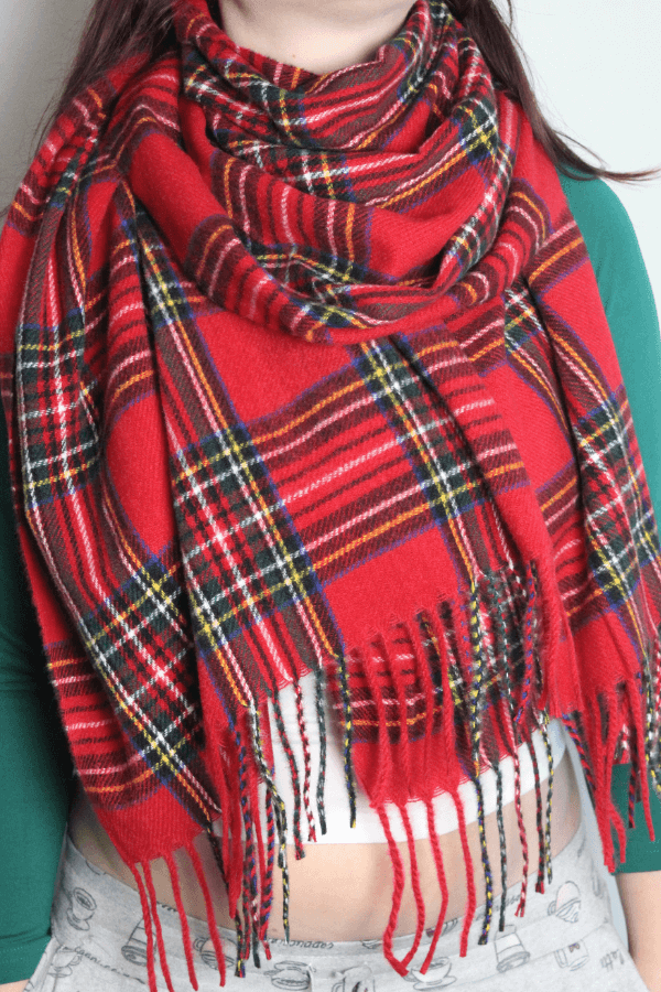 Red Plaid Warm & Cozy Woven Shawl Scarf