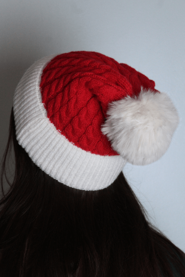 Red & White Santa Style Beanie with PomPom