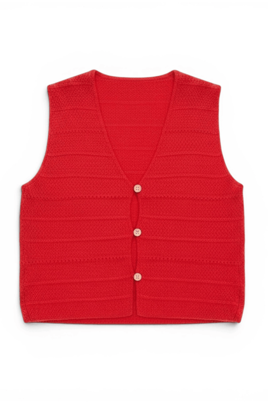 Textured V-Neck Cotton Sweater Vest