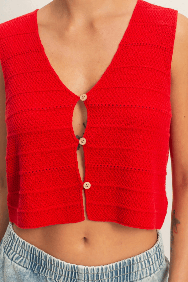 Textured V-Neck Cotton Sweater Vest