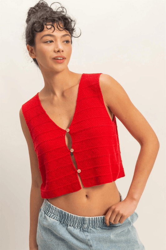 Textured V-Neck Cotton Sweater Vest