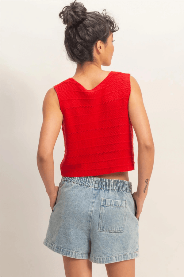 Textured V-Neck Cotton Sweater Vest