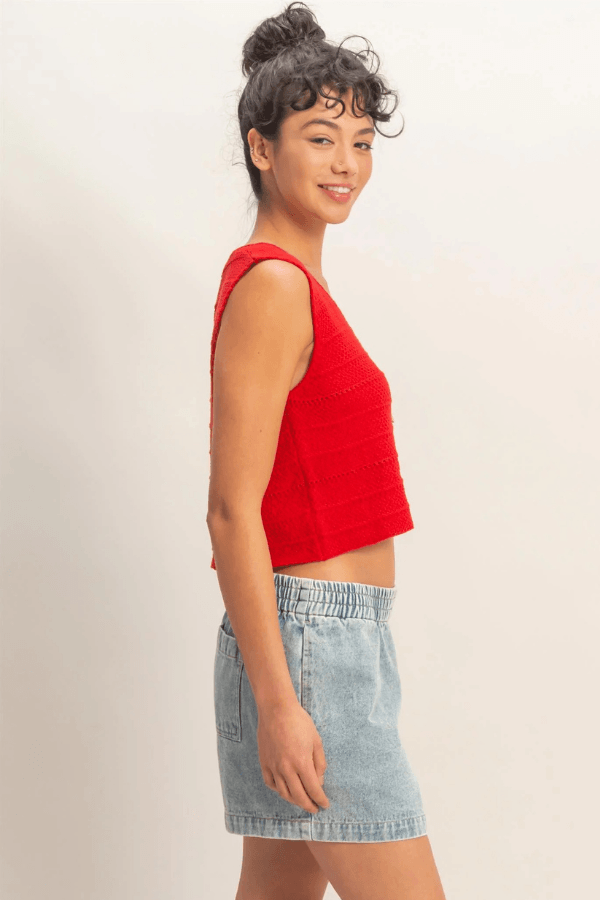 Textured V-Neck Cotton Sweater Vest