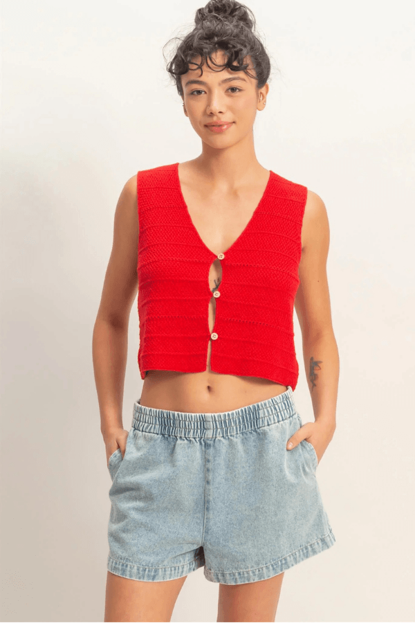 Textured V-Neck Cotton Sweater Vest