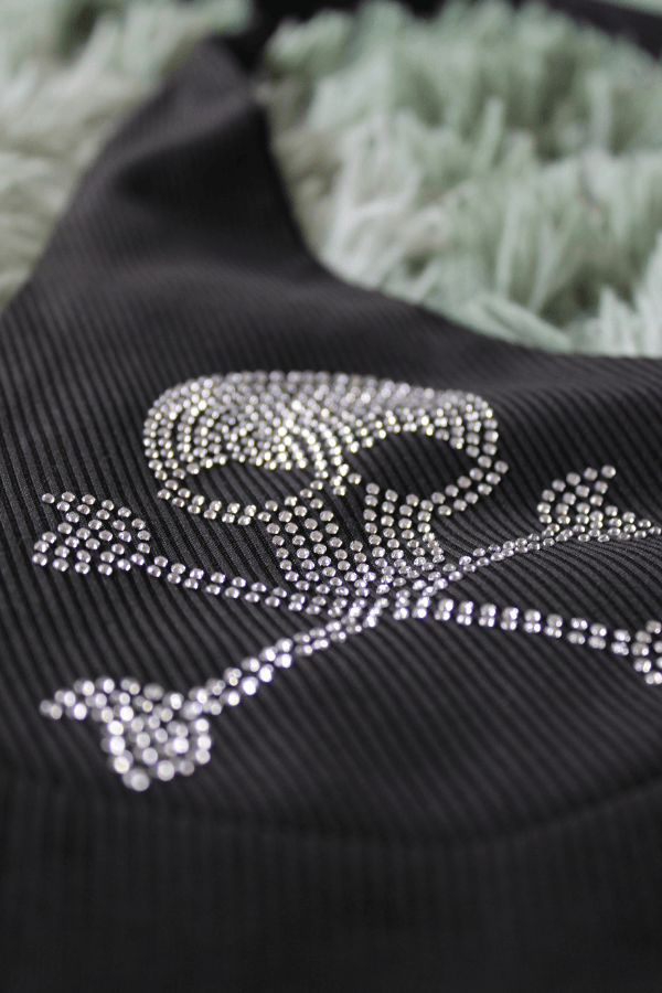 Rhinestone Skull Halter Neck Button Up Vest Top