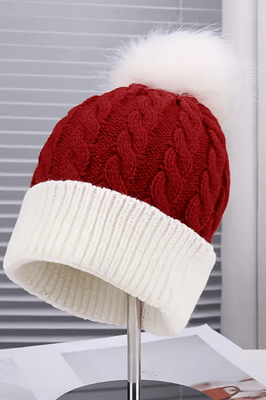 Red & White Santa Style Beanie with PomPom