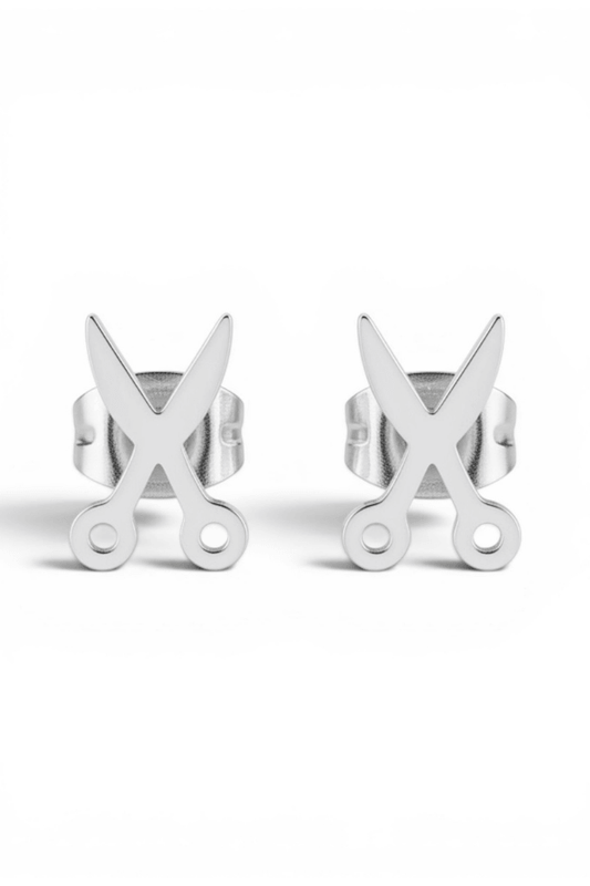 Stainless Steel Silver Scissors Stud Earrings