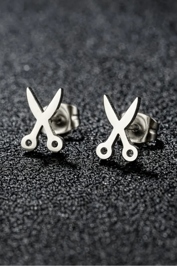 Stainless Steel Silver Scissors Stud Earrings