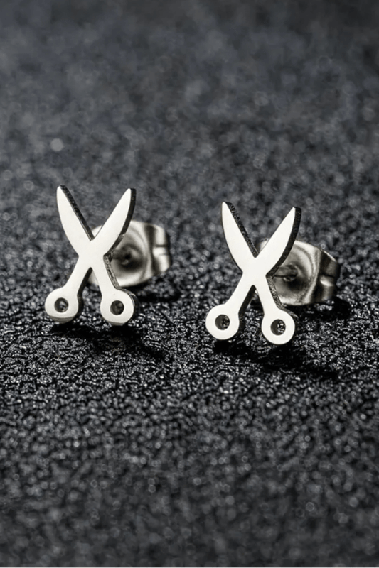 Stainless Steel Silver Scissors Stud Earrings