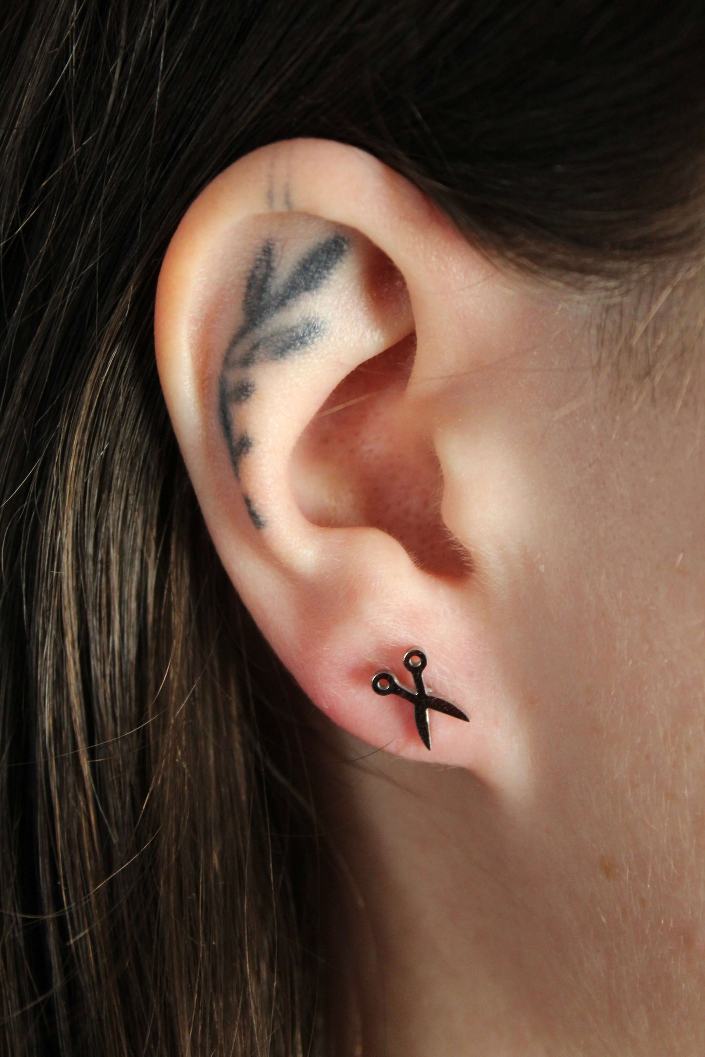 Stainless Steel Silver Scissors Stud Earrings