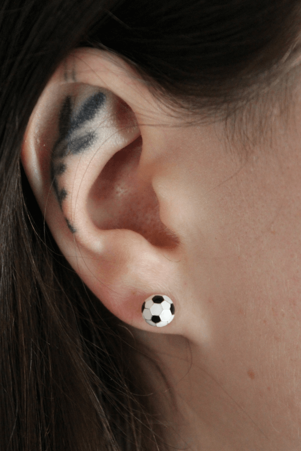 Soccer Ball Design Sterling Silver Stud Earrings