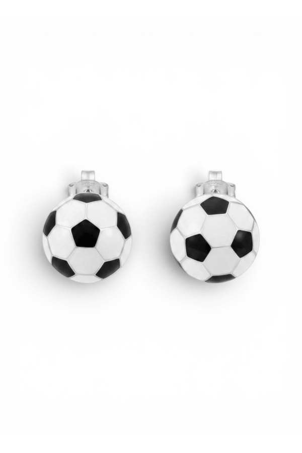 Soccer Ball Design Sterling Silver Stud Earrings