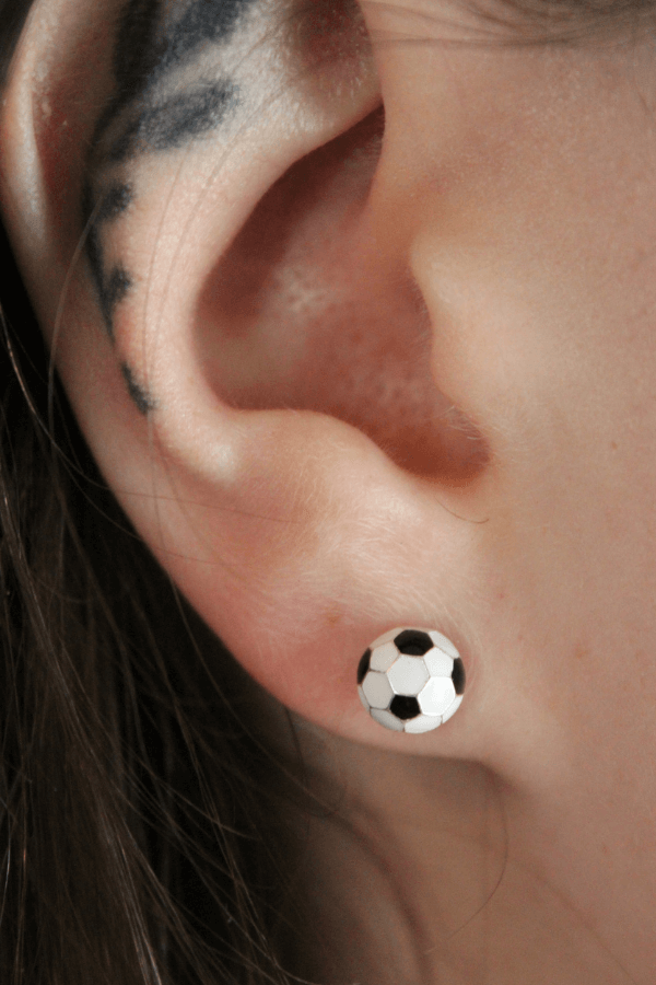 Soccer Ball Design Sterling Silver Stud Earrings