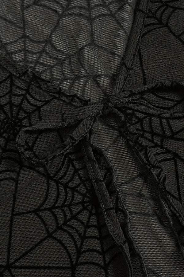 Sheer Spiderweb Flutter Long Sleeve Tie Front Top