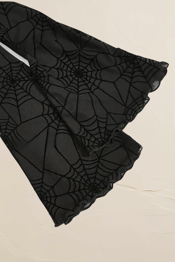 Sheer Spiderweb Flutter Long Sleeve Tie Front Top