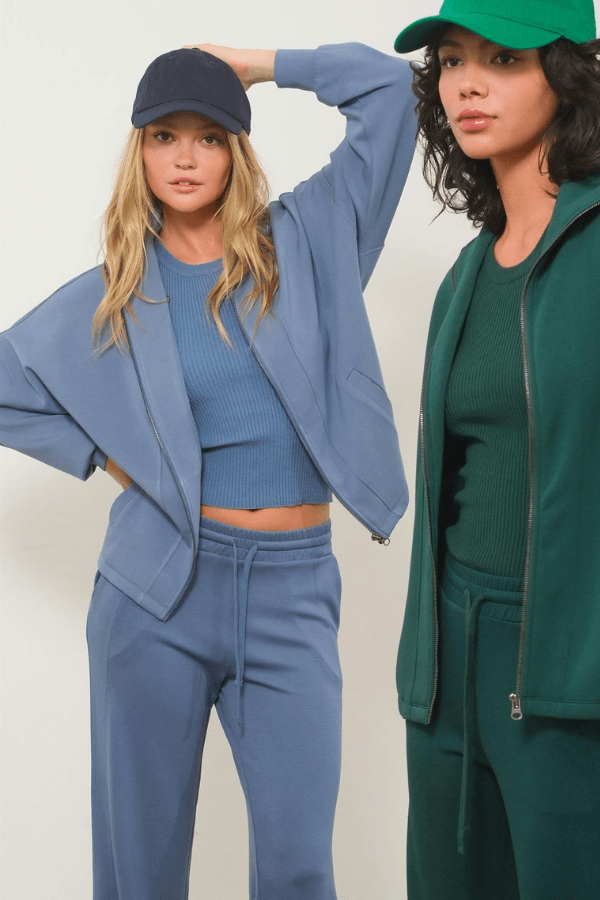 High Neck Zip up Slate Blue Jacket