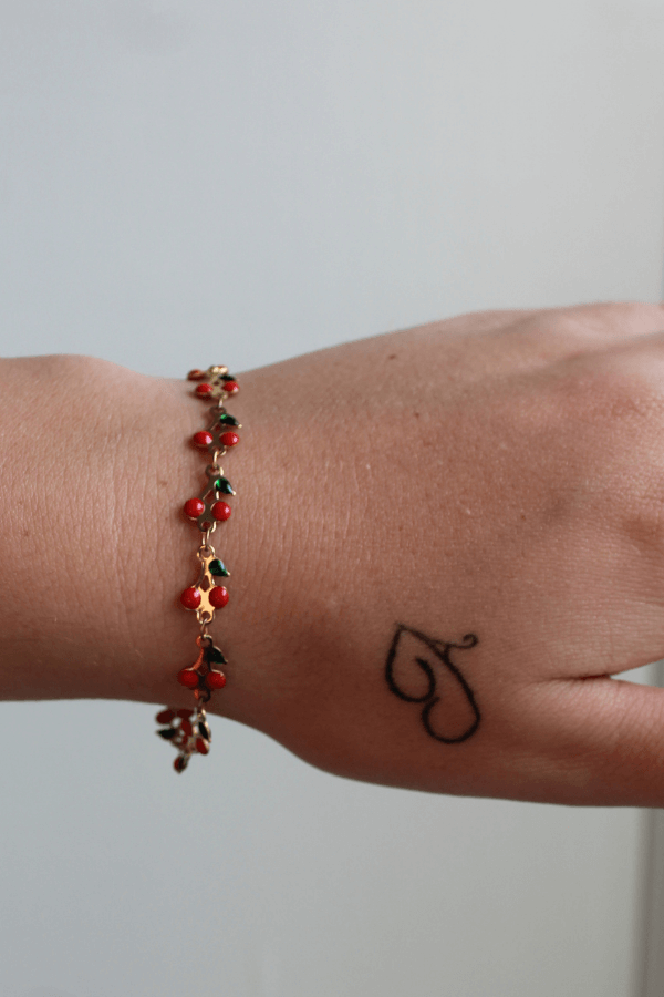 Stainless Steel Gold & Red Cherry Bracelet with Clasp