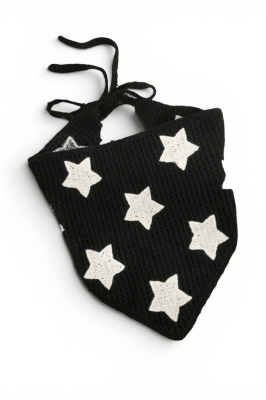 Black and White Star Knit Headscarf