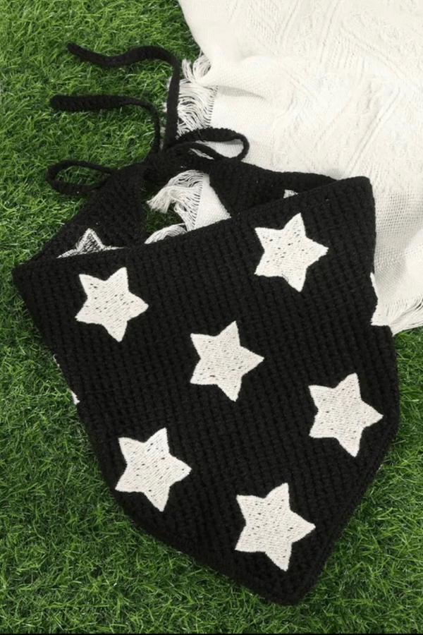 Black and White Star Knit Headscarf