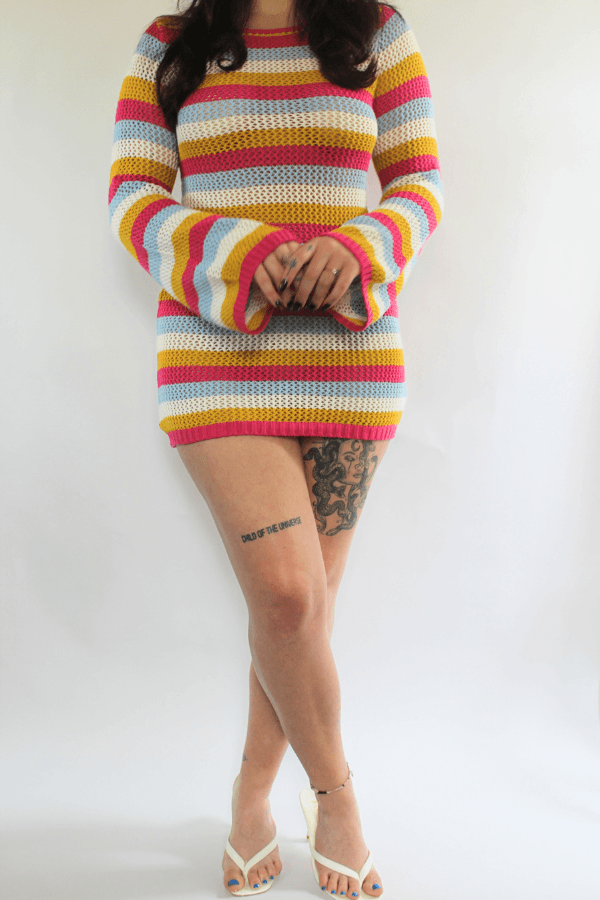 Colorful Stripe Knit Preppy Cover-up Dress