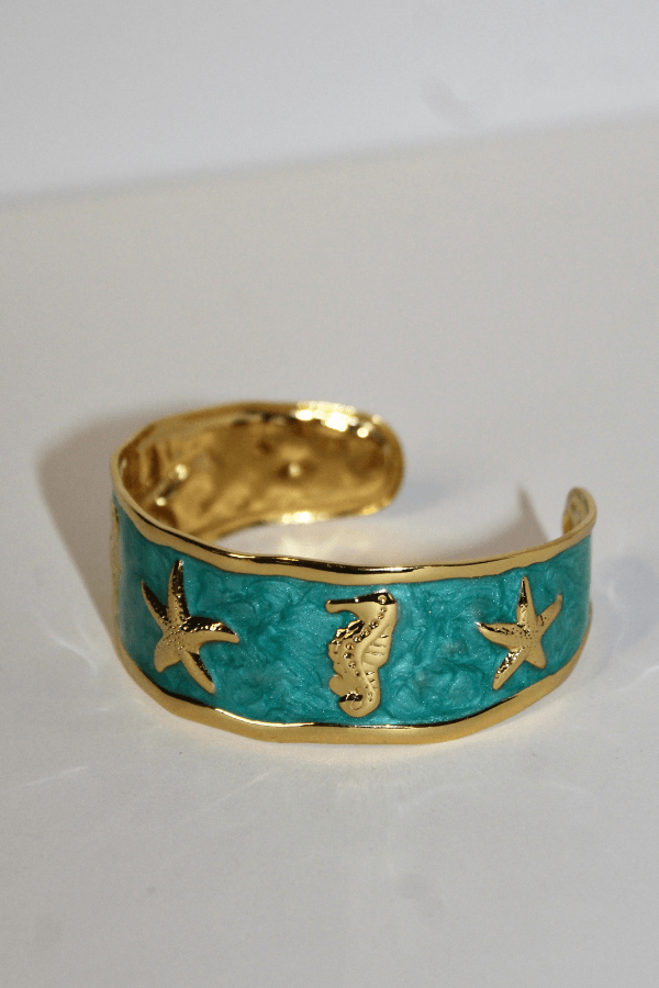 Stainless Steel Mermaidcore Open Cuff Bracelet with Gold Accents
