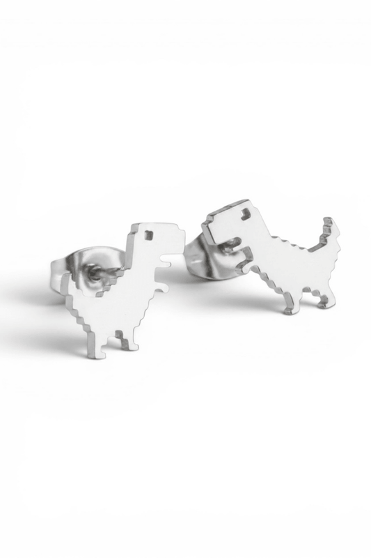 No-Internet T-Rex Stainless Steel Silver Stud Earrings