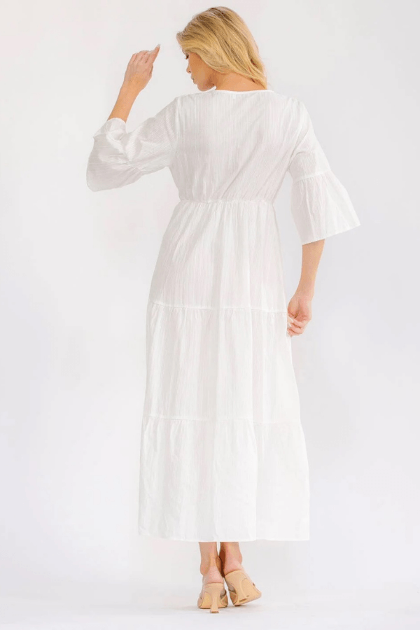 Short Sleeve Surplice Elastic Waist Cotton Maxi Dress