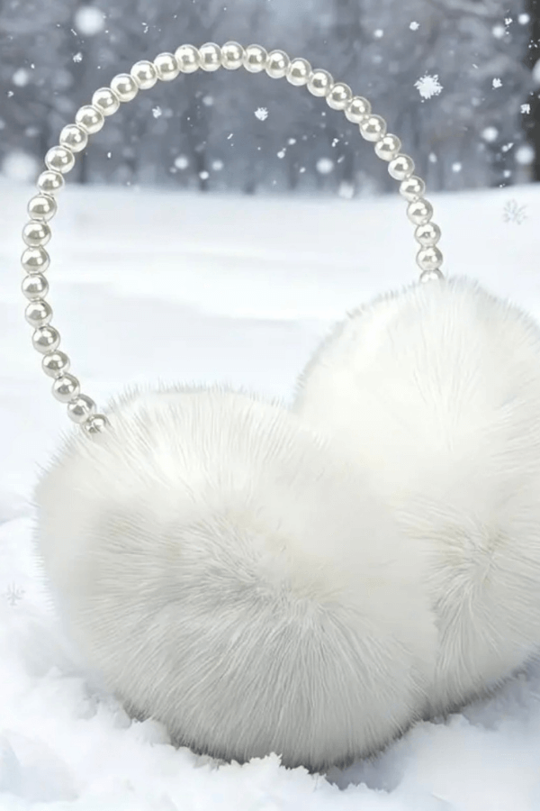 White Faux Fur & Pearl Earmuffs