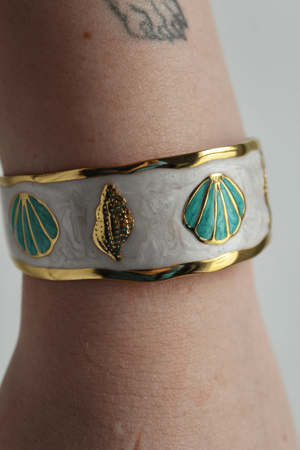Stainless Steel Mermaidcore Open Cuff Bracelet with Gold Accents