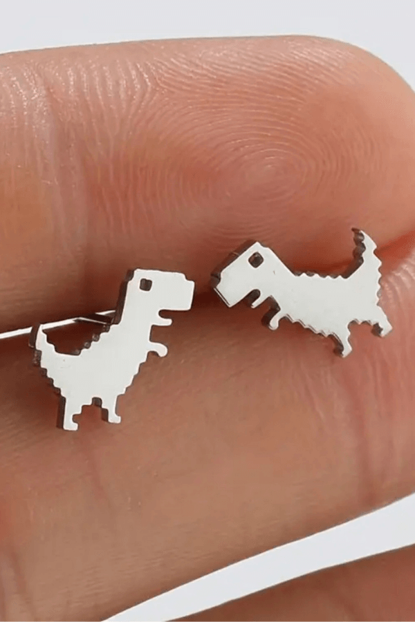 No-Internet T-Rex Stainless Steel Silver Stud Earrings